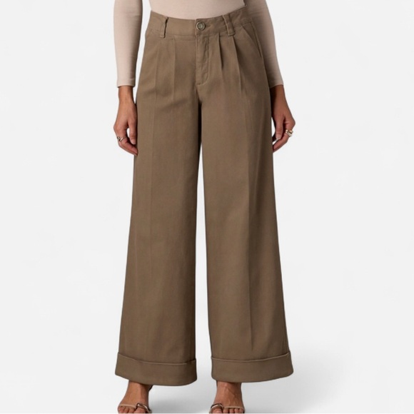 Wit & Wisdom SKYRISE PLEATED WIDE LEG TROUSERS WITH FIXED CUFF in Olive Green - Picture 2 of 10
